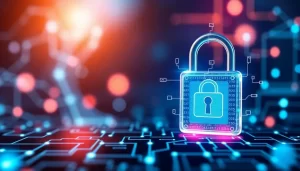 Khóa số đại diện cho bảo mật dữ liệu trong không gian kỹ thuật số.