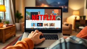Hình ảnh một người sử dụng máy tính xách tay với dịch vụ proxy để truy cập Netflix.