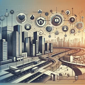 Cảnh quan đô thị tương lai thể hiện sự kết nối và an toàn qua dịch vụ proxy.