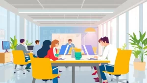 Môi trường kinh doanh hiện đại kết hợp công nghệ và hiệu suất cao.