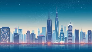 Hình ảnh mô tả một thành phố hiện đại, biểu tượng cho sự phát triển trong ngành truyền thông kỹ thuật số.