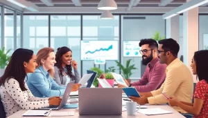 Hình ảnh đội ngũ marketers đang làm việc với dữ liệu quảng cáo trên mạng xã hội.