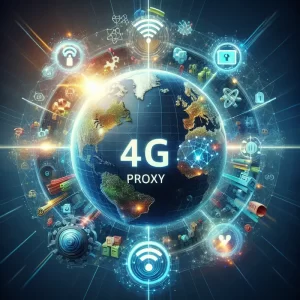 Biểu tượng công nghệ proxy 4G với tính năng bảo mật và kết nối nhanh chóng.