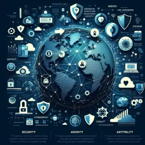 Mạng lưới số hóa toàn cầu với các yếu tố bảo mật và truy cập.