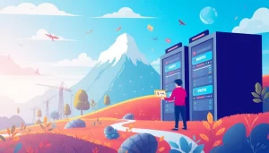 Một khung cảnh số với vé sự kiện và hạ tầng mạng, thể hiện sự kết nối khi mua vé.