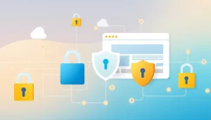 Minh họa abstract tượng trưng cho an toàn internet và tự động hóa.