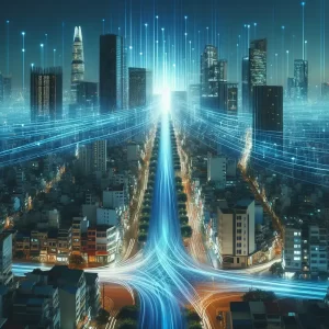 Thành phố tương lai đại diện cho kết nối trực tuyến, an toàn và hiệu quả của dịch vụ Proxy Việt Nam.