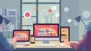 Hình ảnh biểu trưng cho thiết kế web responsive với nhiều thiết bị khác nhau.