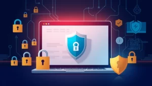 Giao diện web được bảo vệ với biểu tượng ổ khóa và khiên.