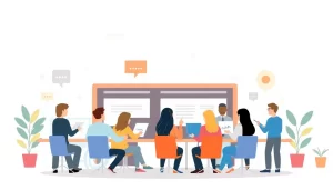 Minh họa về cộng đồng diễn đàn trực tuyến với sự tương tác tích cực.