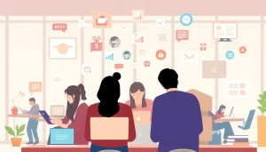 Học sinh sử dụng công cụ học tập kỹ thuật số trong không gian học tập hiện đại.