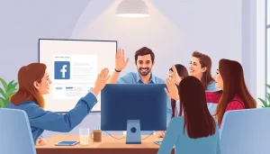 Hình ảnh đội ngũ marketing vui vẻ ăn mừng thành công chiến dịch quảng cáo.